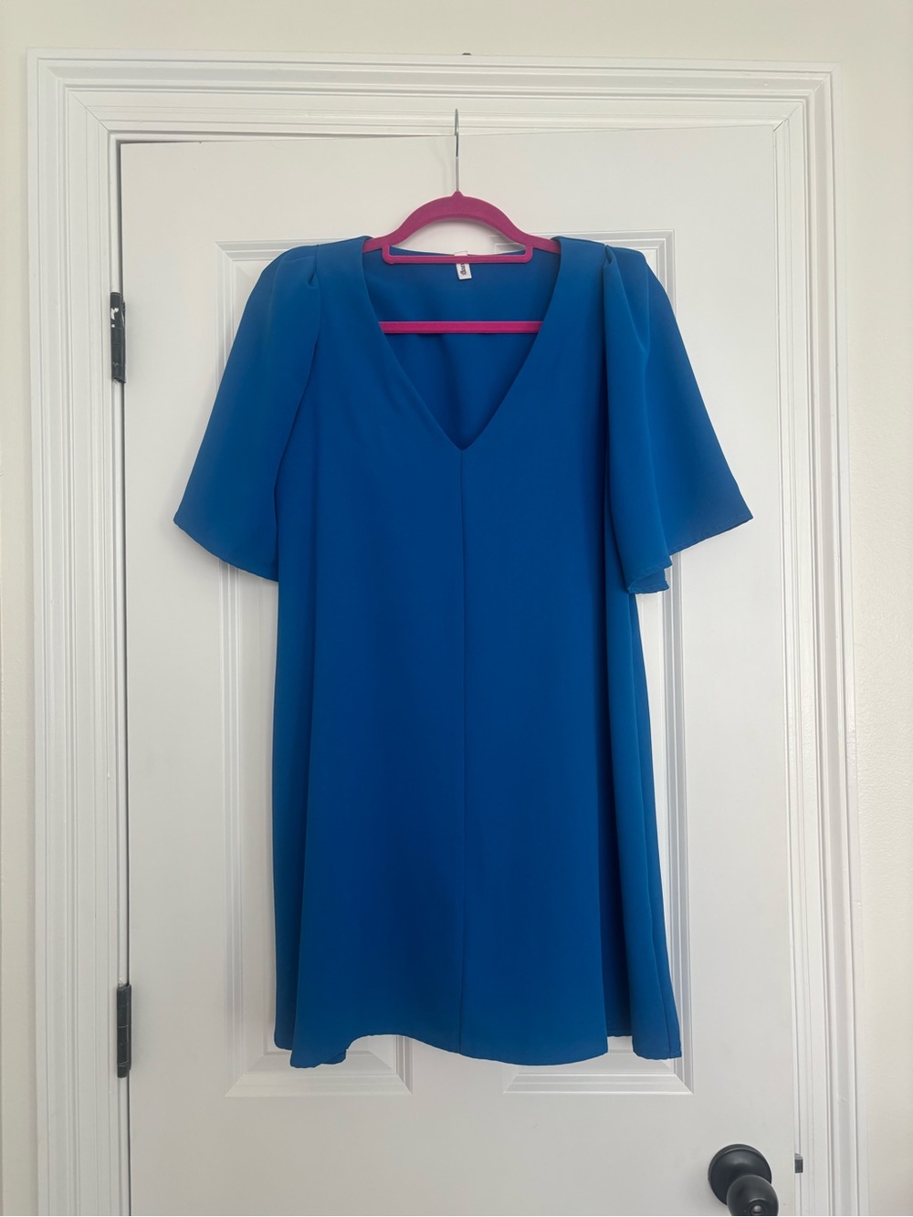 glam Deep V Shift Mini Dress in Teal Blue